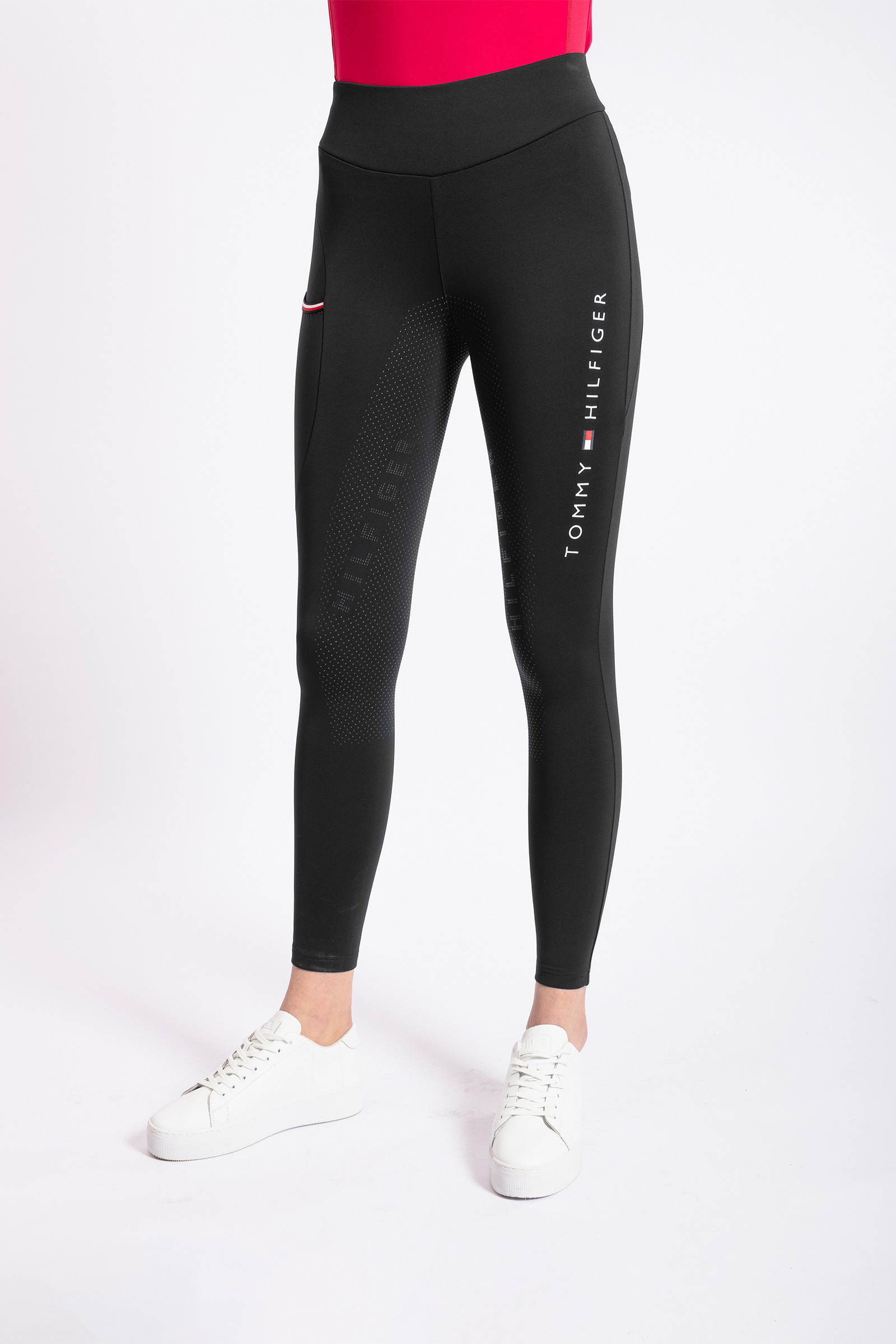 Tommy Hilfiger Sport flag logo performance twist waist leggings in black