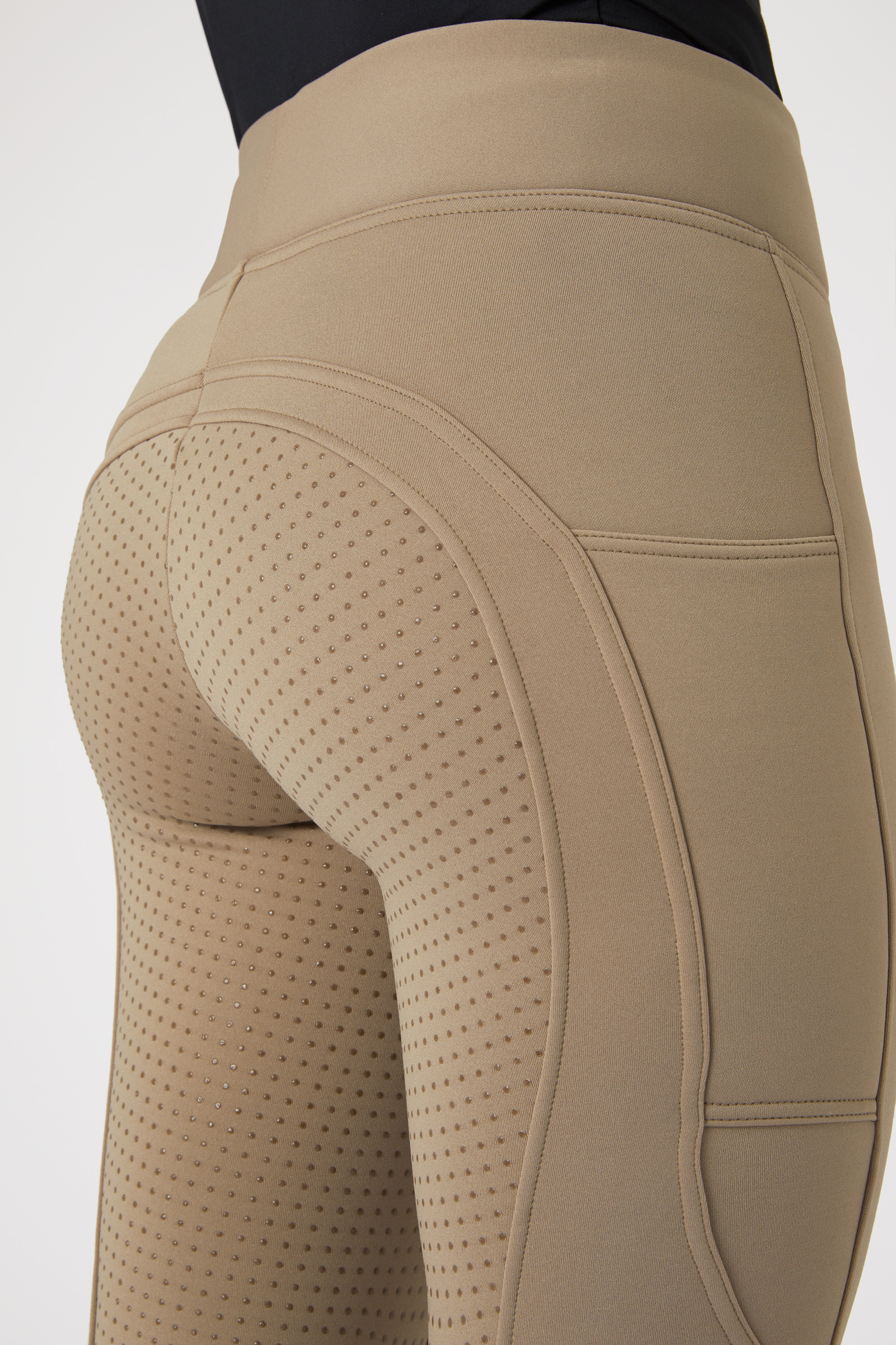 WINTER Thermal Hunter Beige Riding Leggings / Tights with Two Phone Pockets  - LuxeEquine